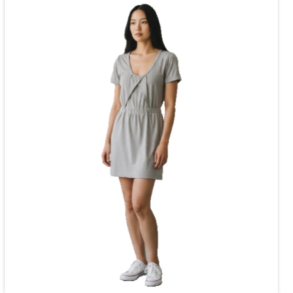 Boy Meets Girl Dress Size M Gray Knit Cinched Waist Short Sleeve Casual EUC